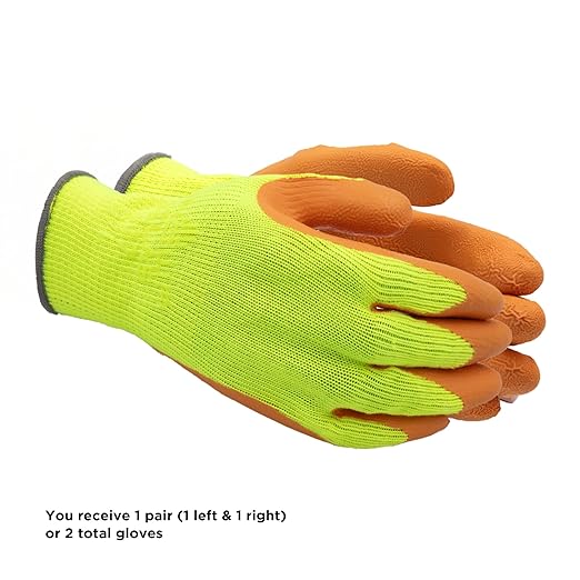 SHOWA Atlas 317 Original 1994 Crinkle Grip Work Gloves, Natural Latex Palm, Heavy Duty 10-Gauge for Construction, Landscaping, Gardening, & Masonry, Hi-Vis Yellow, Large, 1-Pair