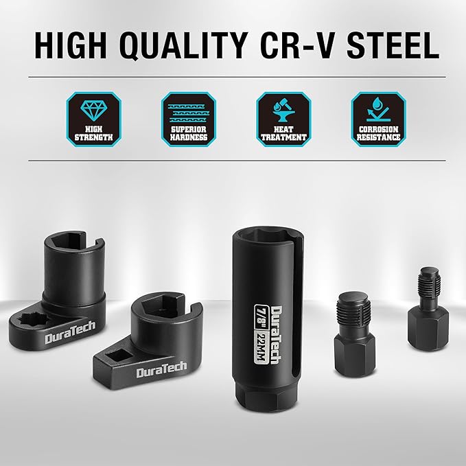 DURATECH 5PCS O2 Oxygen Sensor Socket Thread Chaser Set, 3/8" 1/2" Drive x 7/8" 22mm Oxygen Sensor Remover O2 Sensor Removal Tool Kit