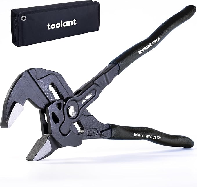 toolant 12-INCH Plier Wrench, CR-V Construction Adjustable Wrench With Pouch, Black Finish Smooth Jaw Pliers, Parallel Jaws with Comfortable Grips, Suitable for All Types of Nuts, Water Pipes, etc