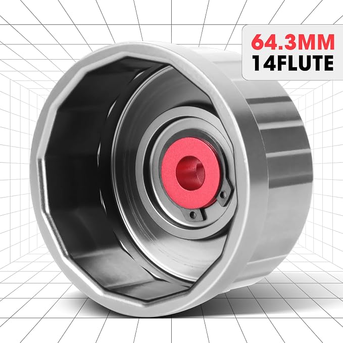 DNA MOTORING Oil Filter Wrench 64.3mm 14 Flute Filter Cap Socket Remover Tool Compatible with Toyota Lexus Scion, Precision CNC Machined Aluminum, TOOLS-00540