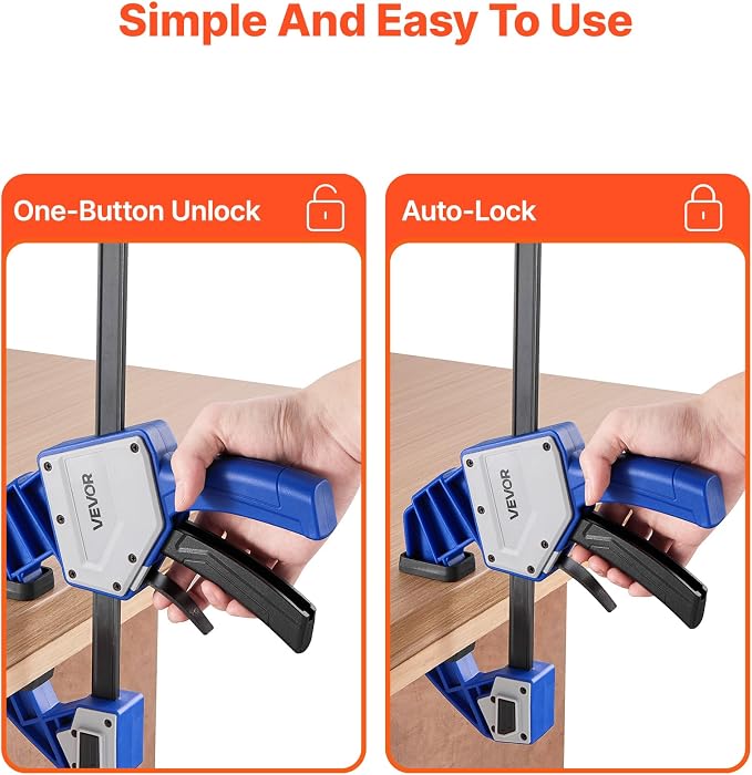 VEVOR Bar Clamps for Woodworking, 2-Pack 24 inch One-Handed Clamp/Spreader, Quick-Grip F-Clamp with 340 lbs Load Limit, Premium Plastic and Carbon Steel, for Woodworking Metal working, Blue + Black