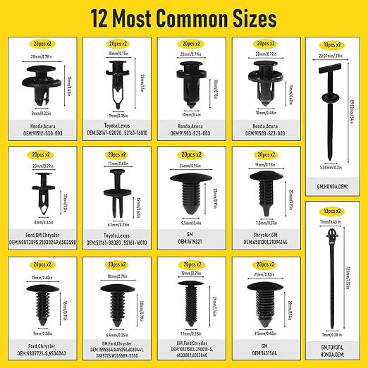 2Sets 260PCS Car Bumper Retainer Clips Kit - Auto Plastic Rivets & Push Fasteners Set, Most Popular Sizes for Door Trim, Panel, Fender - Compatible with GM, Ford, Toyota, Honda, Chrysler