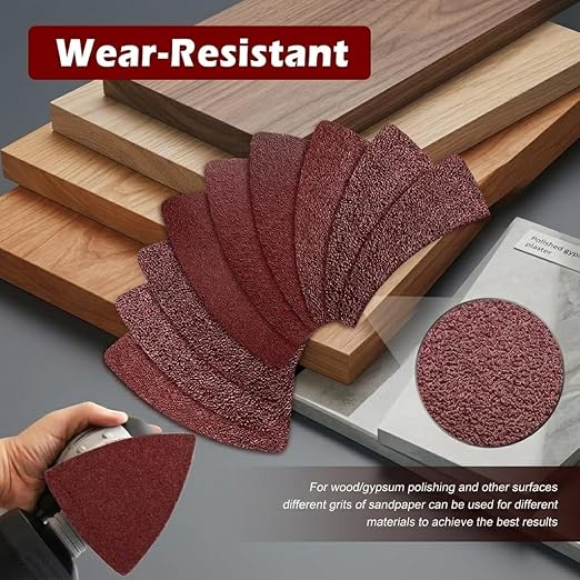 Towbluii Multitool Sanding Pads for Detail Wood Finishing, Multi-Grit Assorted Sandpaper with Triangle & Finger Attachments, Durable Hook and Loop Sanding Sheets for Furniture & Edge Work（105p