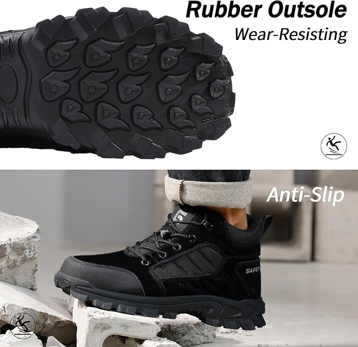 GUSAYEX Steel Toe Boots for Men Puncture Resistant Safety Work Boots with Kevlar Midsole Industrial Lightweight Men's Work & Utility Protective Shoes for Construction Warehouse Factory