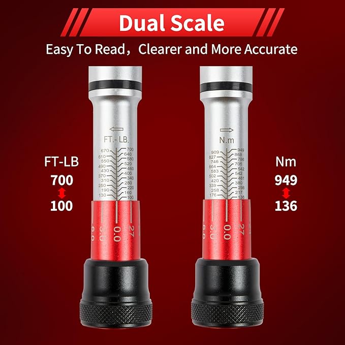 Hairich 3/4-Inch Drive Click Torque Wrench, Dual-Direction Adjustable 48 tooth 100-700ft.lb/136-949Nm, Professional Inch Pound Torque Wrench, for Maintenance Tool and Product Assembly