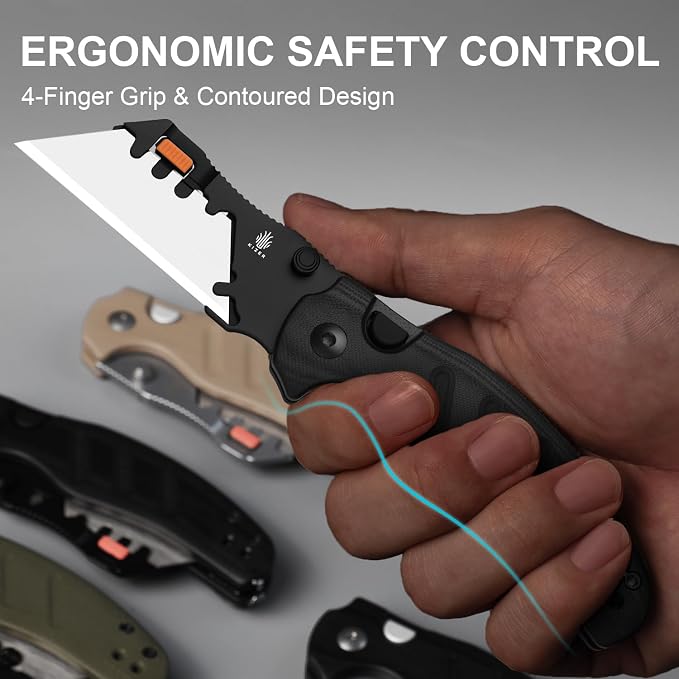 Kizer C01C Uti 2 (Tool-Free Version) Utility Knife, Button Liner Lock Box Cutter Pocket Knife with 5PCS Razor Blades, Thumb Stud Folding Knives with Black G10 Handle for Men Women V3488.29JNA3