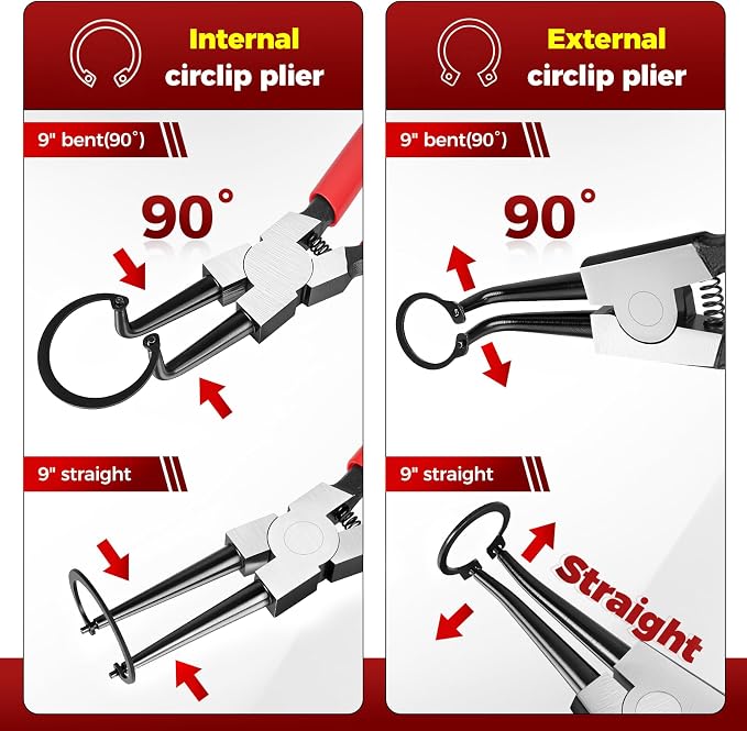 BILITOOLS 4PC 9" Internal & External Snap Ring Pliers Set