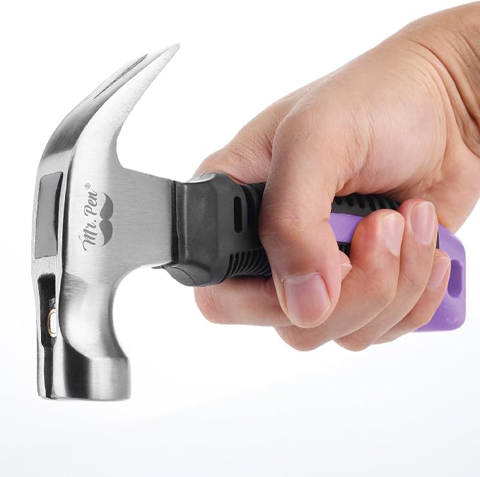 Mr. Pen- Claw Hammer, 8oz, Purple, Magnetic, Small Claw Nail Hammer for Women for Camping, Wood Working, House Repairs, Claw, Stubby, Tack