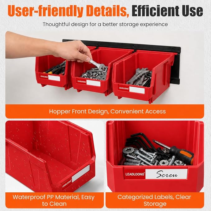14pc Wall-Mounted Organizer V1 V2 V3 Master Combo Set Red | Heavy duty metal rails multi-size bins master set for garage screws, tools, batteries & wrenches.