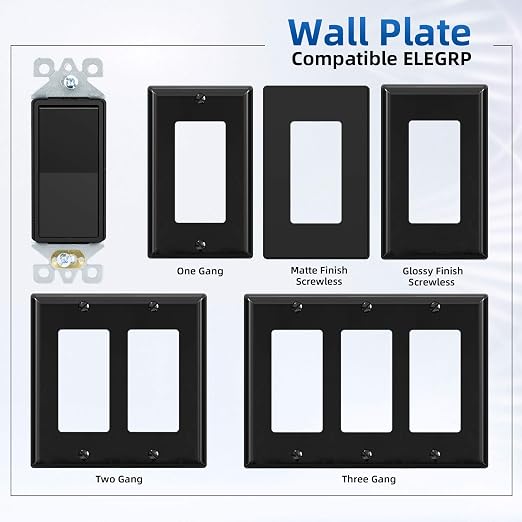 ELEGRP 3 Way Decorative Light Switch, 15Amp, 120-277 Volt, AC Decorator Rocker Paddle Wall Switch Replacement, Self-Grounding, Residential and Commercial Grade, UL Listed (20 Pack, Glossy Black)