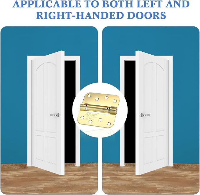 Yaocom 10 Pcs Self Closing Door Hinge 3.5'' Spring Loaded Hinges Automatic Door Closer Hinge Adjustable Tension for Garage, 5/8'' Radius Corners(Gold,4'')