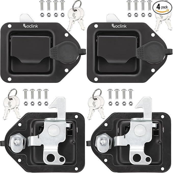 Black Truck Box Latch Replacement kit, Paddle Latch Tool Box Locks with Keys,Truck Box, Trailer Door, RV, Camper, Storage Box, 4.4" L x 3.3" W, 4PC