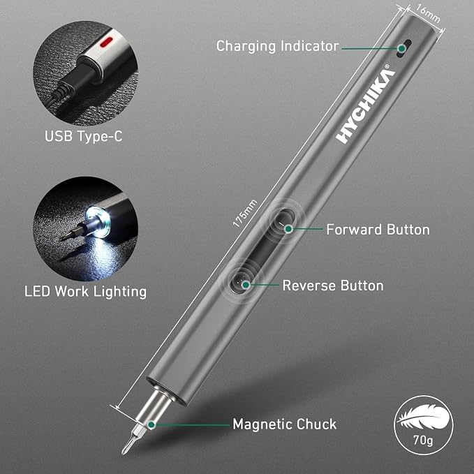 HYCHIKA Mini Electric Screwdriver,Precision Screwdriver Set with 46 Magnetic Bits, Cordless Screwdriver with LED Light, Magnetic Storage,Repair Tool Set for Phone Camera Laptop Watch