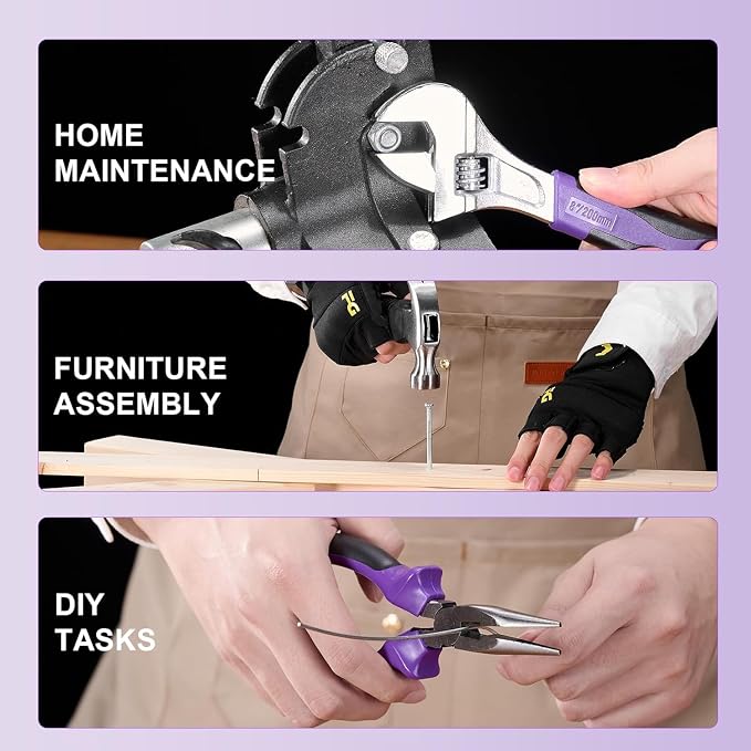 8V Cordless Drill Set, Built-in LED, Rechargeable Purple Power Drill with Drill & Screw Bits, 139-Piece Electric Drill Tool Set for Women & Men, Portable Tool Kit for Home Repairs, DIY Projects