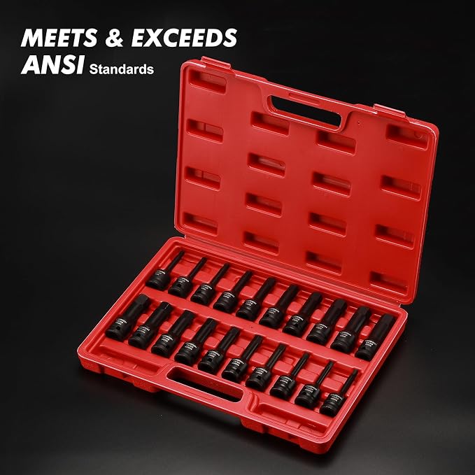 CASOMAN 1/2" Drive Master Impact Hex Bit Set, Hex Driver, SAE/Metric, 1/4" - 3/4", 6mm - 19mm, Cr-Mo Steel,Impact Grade, One-Piece Construction, 20-Piece 1/2" Drive Allen Bit Socket Set