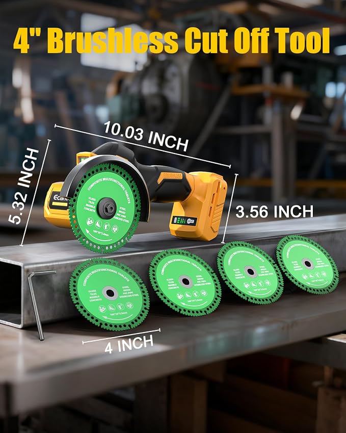 Ecarke Cordless Cut Off Tool Compatible with DeWalt 20V Battery, 4" Circular Saw Brushless Motor with Blades, 18,000 RPM Mini Cut Off Tool Kit for Wood/Metal/Plastic/Tile/Stone Cutting (Tool Only)