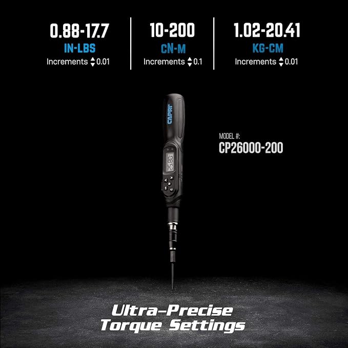 Capri Tools Digital Torque Screwdriver, Dual Direction, 0.88-17.7 in. lbs./10-200 cNm/1.02-20.41 kg-cm (CP26000-200)