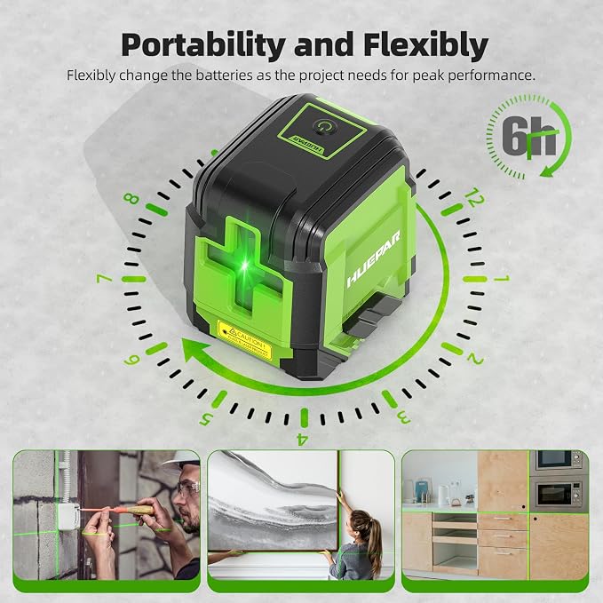 Laser Level with 60in Tripod, HUEPAR 98Ft Self Leveling Laser Level Green Line Laser Cross Line Laser Leveler Tool for Picture Hanging, Home Renovation, Indoor Project, Battery&Carrying Bag Included
