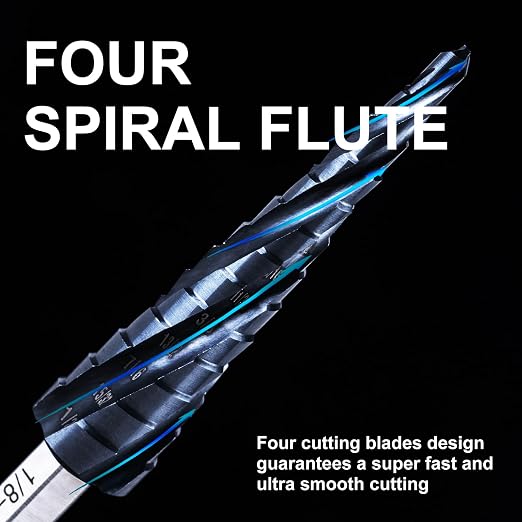 GRENPRO Step Drill Bit, 1/8"-1/2" Four Spiral Flute Cobalt Step Drill Bit, 1/4" Hex Shank Step Bit for Stainless Steel, Metal, Aluminum, Copper,Aluminum, Wood, PVC