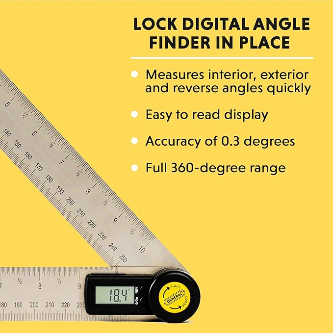 General Tools Digital Angle Finder Ruler #823 - 10" H - Stainless Steel Measurement Tool