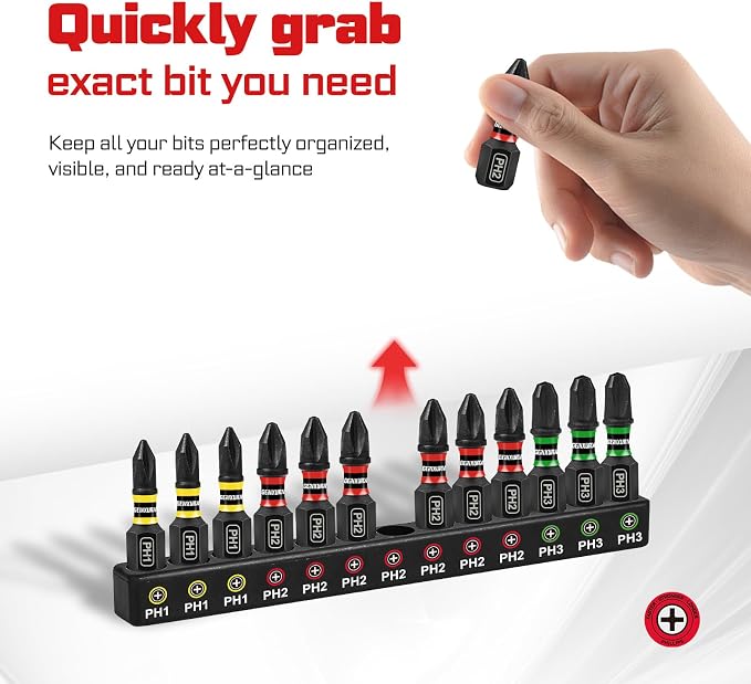 Geinxurn 217Pieces Impact Screwdriver Bits Set, S2 Steel 1”/2”/3”/6”Magnetic D2 Phillips/Slotted/Square/Torx/Hex Multi Bits Tips Set with Impact Bit Holder and Bit Magnetizer/Demagnetizer