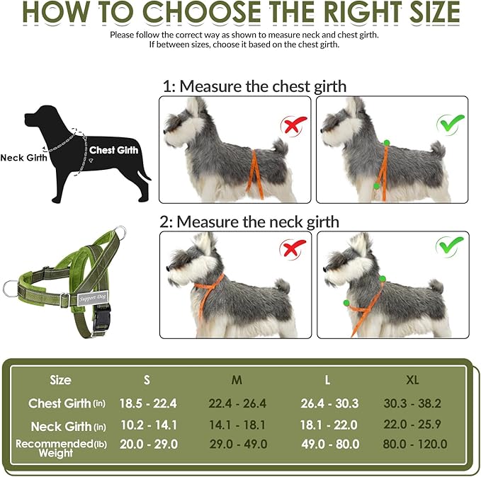 SlowTon No Pull Dog Harness with Front Clip - Heavy Duty, Soft Padded | Neck & Chest Adjustable, Tactical Pet Vest and Leash Set for Large Medium Sized Dogs, for Easy Walk & Training, Green M