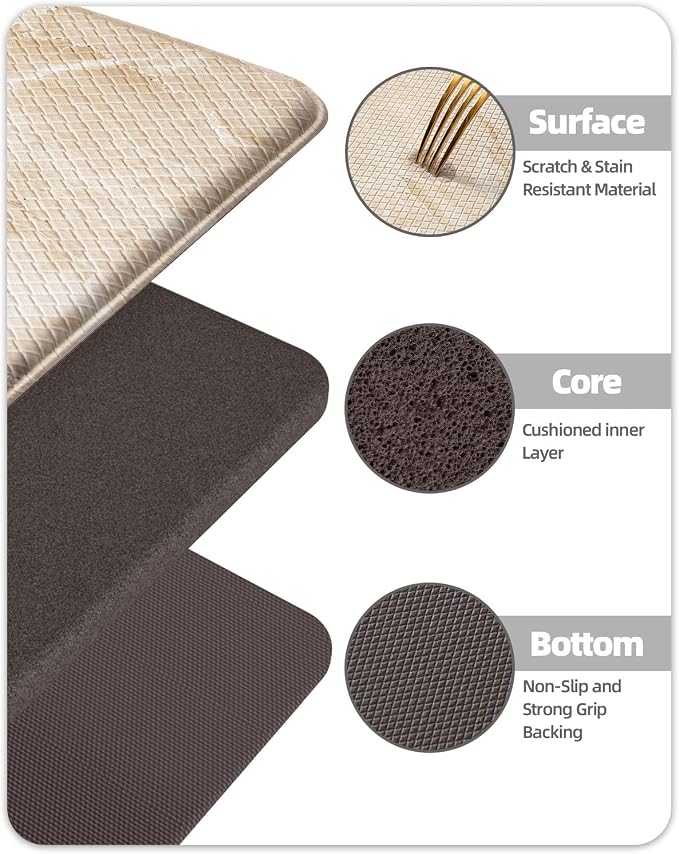 Color&Geometry Marble Kitchen Mats for Floor 24x59, Non Slip Wide Kitchen Runner Rug, Easy Clean, Oil & Water Resistant, Anti Fatigue Foam Standing Mat for Sink, Laundry, Office, Gold