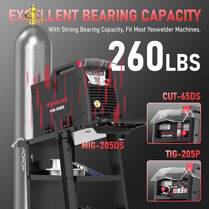 YESWELDER Welding Cart for TIG MIG Welder and Plasma Cutter, Tilt-Table Large Storage 360° Rolling Welding Trolley