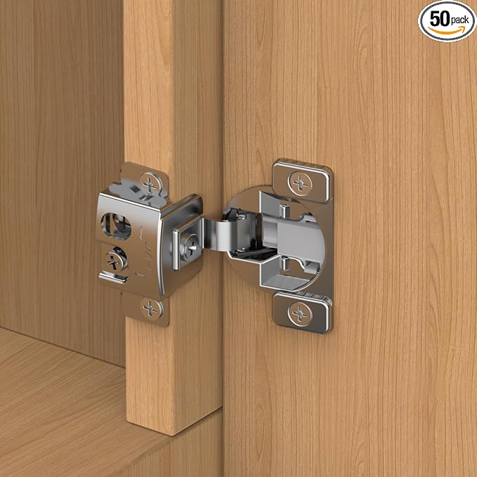 Chibery 50 Pack 1-1/4" Overlay 3D Soft Close Concealed Hinge, Face Frame Door, Small Angle Slow Close, Self Closing Hidden Satin Nickel, 105° Concealed Stainless Steel Hinges for Kitchen Cabinet Door