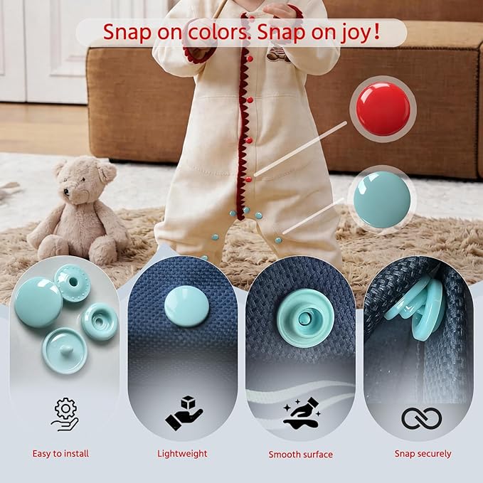 NXTOV 960pcs Plastic Snaps Kit, T5 Size No-Sew Buttons with 10 Colors (24 Sets per Color) – 240 Sets Total, Snap Fasteners for DIY Crafts, Clothing Repair & Fabric Projects (Tools Not Included)