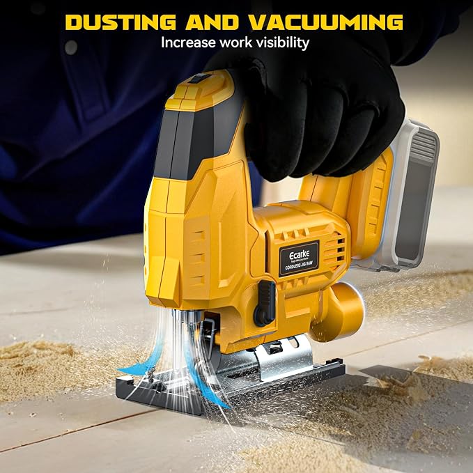 Ecarke Cordless Jig Saw Compatible With Dewalt 20V Battery, 4 Orbital Sets, 6 Variable Speeds Control, Dust-Blowing, ±45° Bevel Cuts, LED Light and 6PCS Blades for Straight Curve Cutting, Tool Only