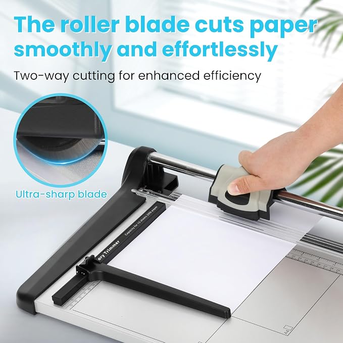Heavy Duty Rotary Paper Cutter 15 Sheet, 14" Precision Paper Trimmer with Auto Clamp, Clean Cuts for Cardstock, Photos, Crafts & Office Use