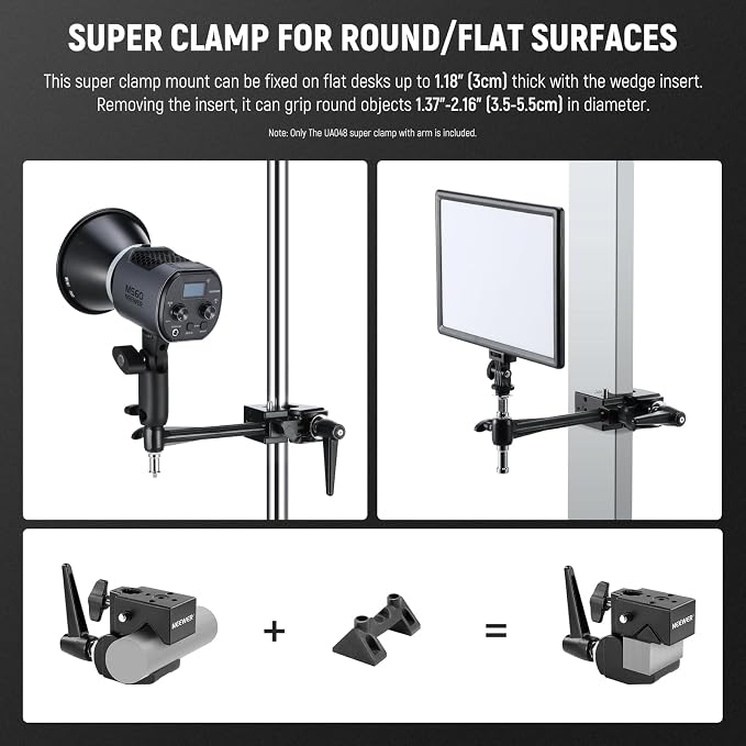 NEEWER Super Clamp with 6" Extension Arm, 5/8" Stud, 2.4" Jaw Grip