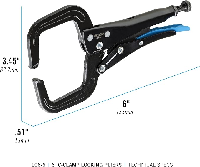 Channellock 6-Inch C-Clamp Locking Pliers 106-6 - Epoxy Resin Coating, Forged Steel - 6 In