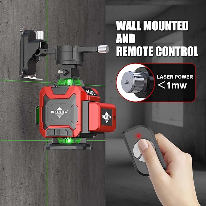 weiddw Laser Level with Tripod, Self Leveling Laser Level 4x360°, Green Line Laser 4D Laser Leveler Tool with 2Pcs Lithium Batteries for Picture Hanging, Tile, Home Renovation, Indoor