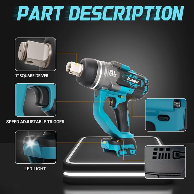 Cordless Impact Wrench 1" Compatible with Makita 18V Battery, Impact Wrench 2250FT-LBS(3000N.m) High Torque Brushless Electric Impact Power Impact Driver for Car, Truck(No Battery)