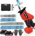 Reciprocating Saw, Cordless, Electric Reciprocating Saw with 2 Batteries, Includeds 8 Blades Kit, Tool-free Blade Change, Variable Speed, Multi-Purpose, For DIY Wood Metal PVC Cutting (Bright Red)