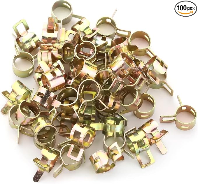 Fielect 0.3"/7.5mm ID Spring Band Type Action Hose Pipe Clamp Low Pressure Air Clip Clamp Fasteners Assortment Kit for Plumbing,Automotive and Mechanical,Yellow-zn Coated 100pcs