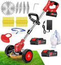 Cordless Weed Wacker, Electric Grass Trimmer 21V 2.0Ah Battery Powered Weed Trimmer, 3 in 1 Stringless Lightweight Brush Cutter/Edger/Mower with 4 Types Blade & Wheels for Garden and Yard Lawn
