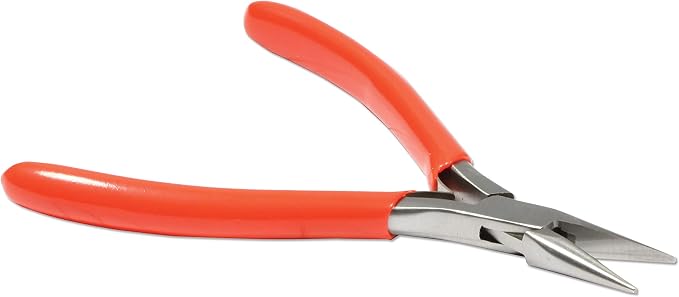The Beadsmith Platinum Series German Chain Nose Pliers, 4.75 inches (120mm) with Polished Steel Head, red PVC Comfort Grip Handle with Double-Leaf Spring, Tool for Jewelry Making