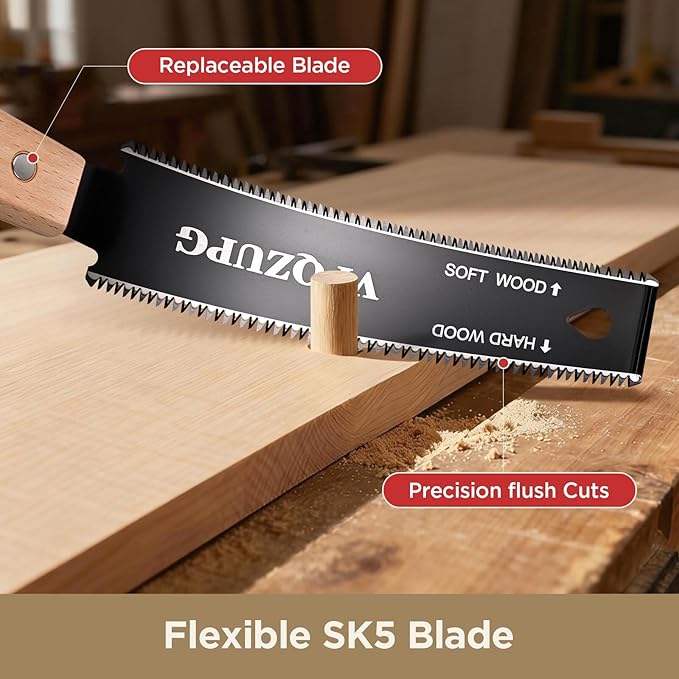 Japanese Hand Saw,Hand Saw, Woodworking Tools, 6-Inch Pull Saw,Flexible Double-Edge Blade 17/11 TPI