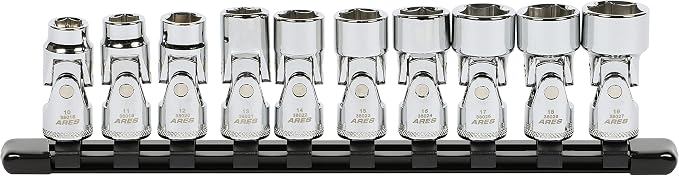 ARES 39015 10-Piece 3/8-Inch Drive Metric Universal Flex Socket Set | 6-Point Sockets from 10mm to 19mm; Universal Joint Flex Design For 360 Degree Access