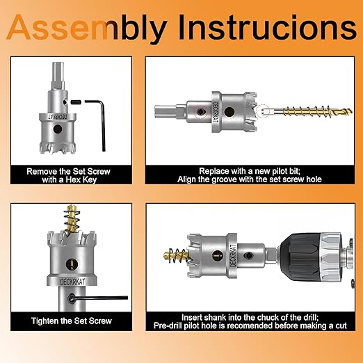 2-Pack 1/2" TCT Hole Saws for Hard Metal, Heavy Duty 13mm Tungsten Carbide Tipped Hole Cutters Set with Spring-Loaded Pilot Drill Bits for Stainless Steel, Metal, Iron, and Plastic.
