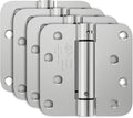 4 Pack Self Closing Door Hinges, 4 Inch Spring Loaded Door Hinges with 5/8'' Radius Corners, Adjustable Tension for Garage, Front, Back Door, UL Listed, Left and Right Hand, Brushed Nickel