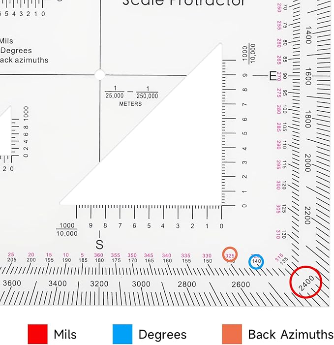 CYA Military Map Protractor Coordinate Scale Map for Land Navigation, Military Style UTM/MGRS Coordinate Scale