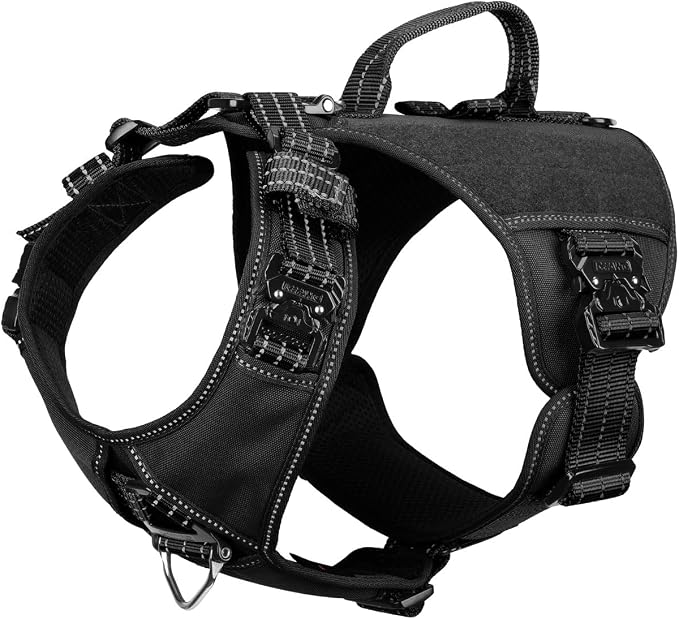 ICEFANG Quick-Moving Tactical Dog Harness X-Large Dogs,No Pull Dog Vest | Control Handle,Reflective,Full Metal Buckles,Adjustable,Hook-and-Loop Panel,Soft Padded,Black,X-Large