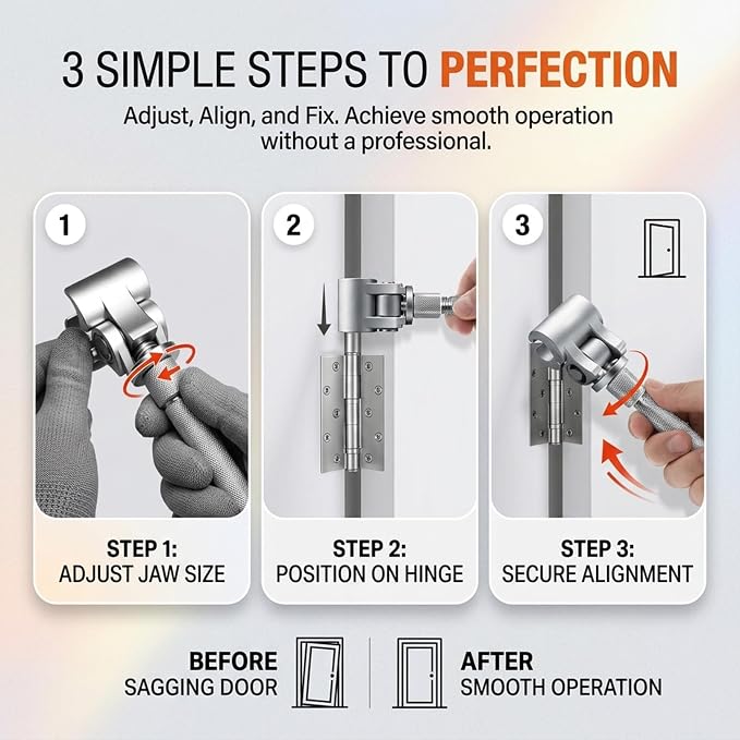 Saker Adjustable Door Hinge Wrench for Residential | Stainless Steel Door Gap Tool for Sagging/Sticking Doors, No Disassembly Needed