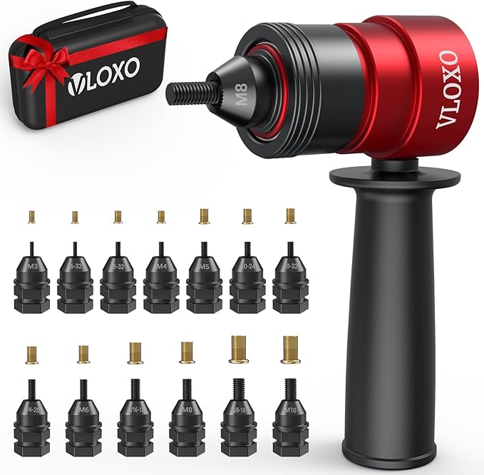 VLOXO Rivet Nut Drill Adapter for Electric Drill, Upgraded Rivet Gun Kit with 13 Different Iron Heads and 245Pcs Rivnuts Professional Rivet Nut Tool Kits Include Case