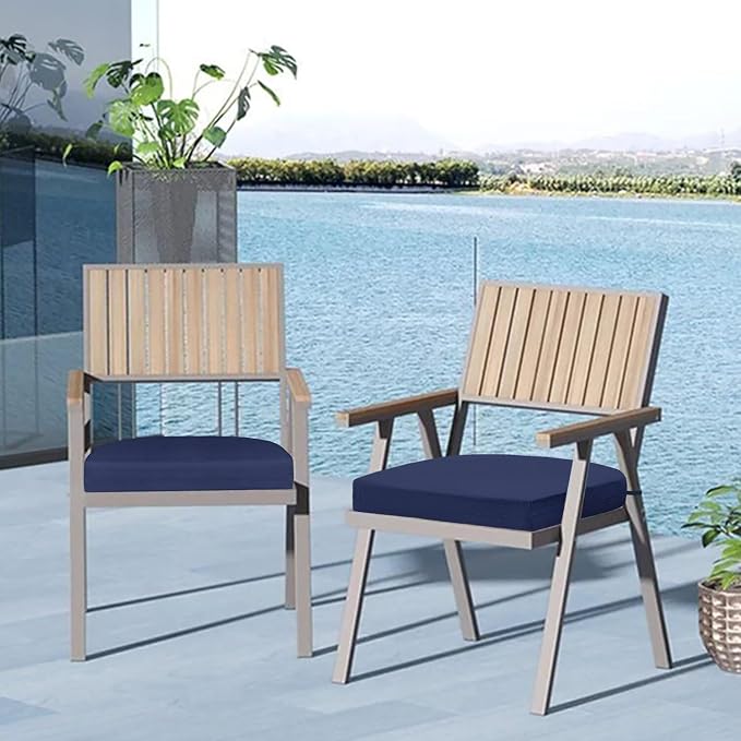 Cozyide Outdoor Chair Cushions, Waterproof Patio Seat Cushions with Adjustable Straps, Round Corner Patio Chair Cushions for Garden, Navy, 17x16x2 Inch (Pack of 4)