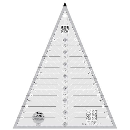 Creative Grids Spider Web Triangle Quilt Ruler – CGRKA6 – Made in USA, 9-1/2in x 11-1/2in, Non-Slip Grip Acrylic Quilting, Sewing, Crafting, Patchwork Ruler & Template
